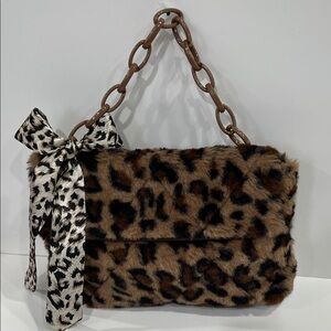 Leopard Print Faux Fur Shoulder Bag